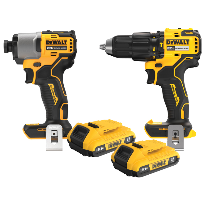 DEWALT DCK228D2 20V MAX Brushless Compact Cordless 1/2-in Hammer Drill & 1/4-in Impact Driver Kit#054-8722-6