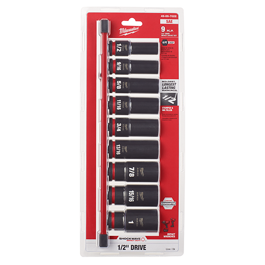 9PC SHOCKWAVE Impact Duty™ 1/2"" Drive SAE Deep 6 Point Socket Set