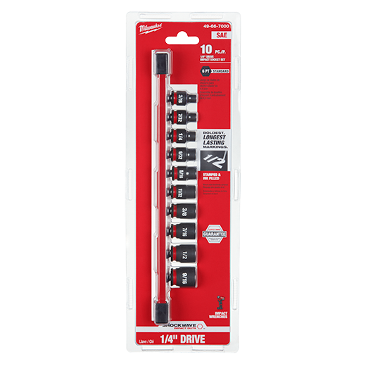 10PC SHOCKWAVE Impact Duty™ 1/4 Drive SAE Standard 6 Point Socket Set