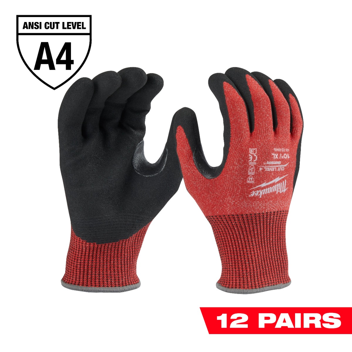 12 Pair Cut Level 4 Nitrile Dipped Gloves - L
