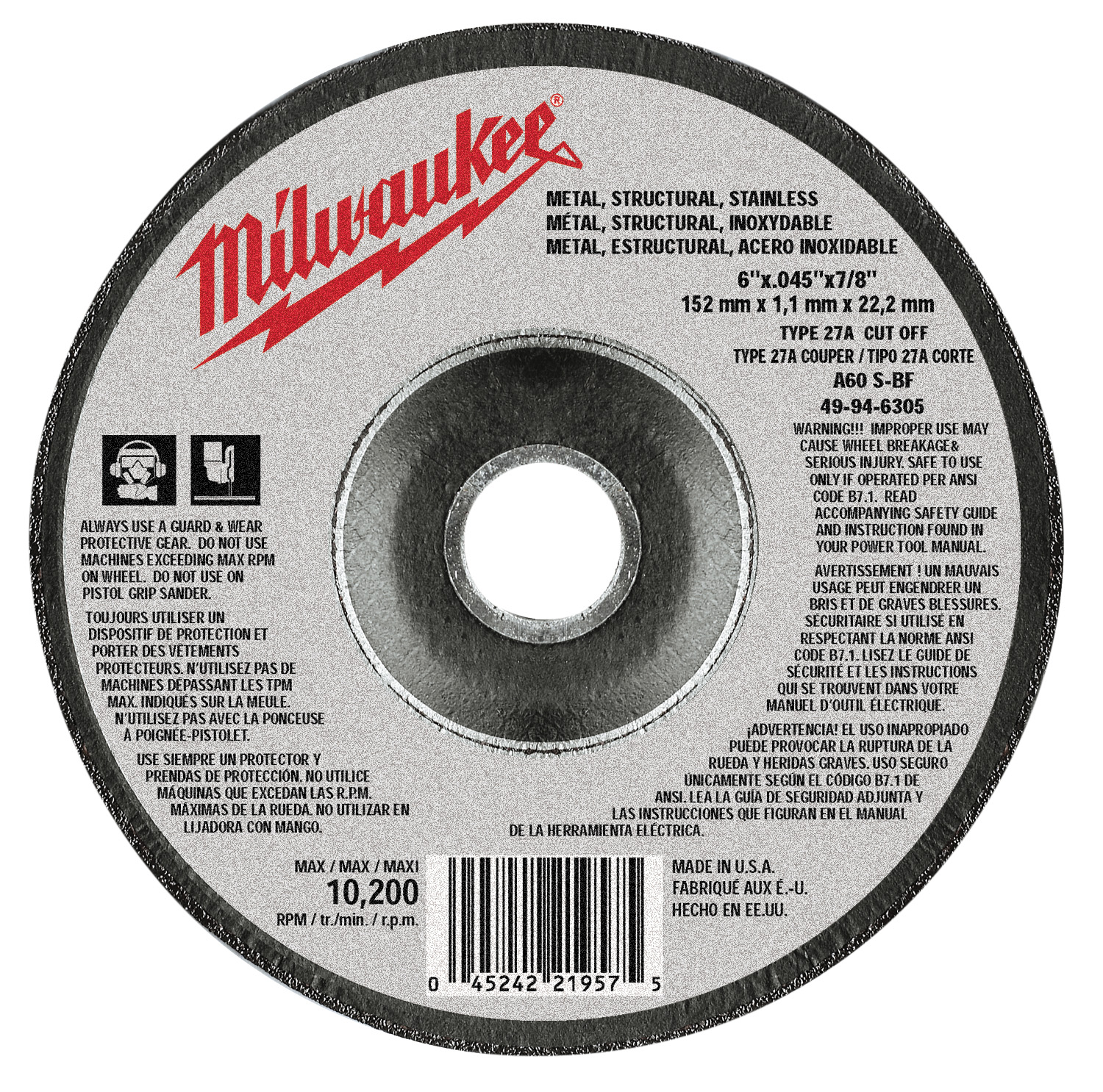 6 in. x .045 in. x 7/8 in. Cut-Off Wheel (Type 27) 25 PACK