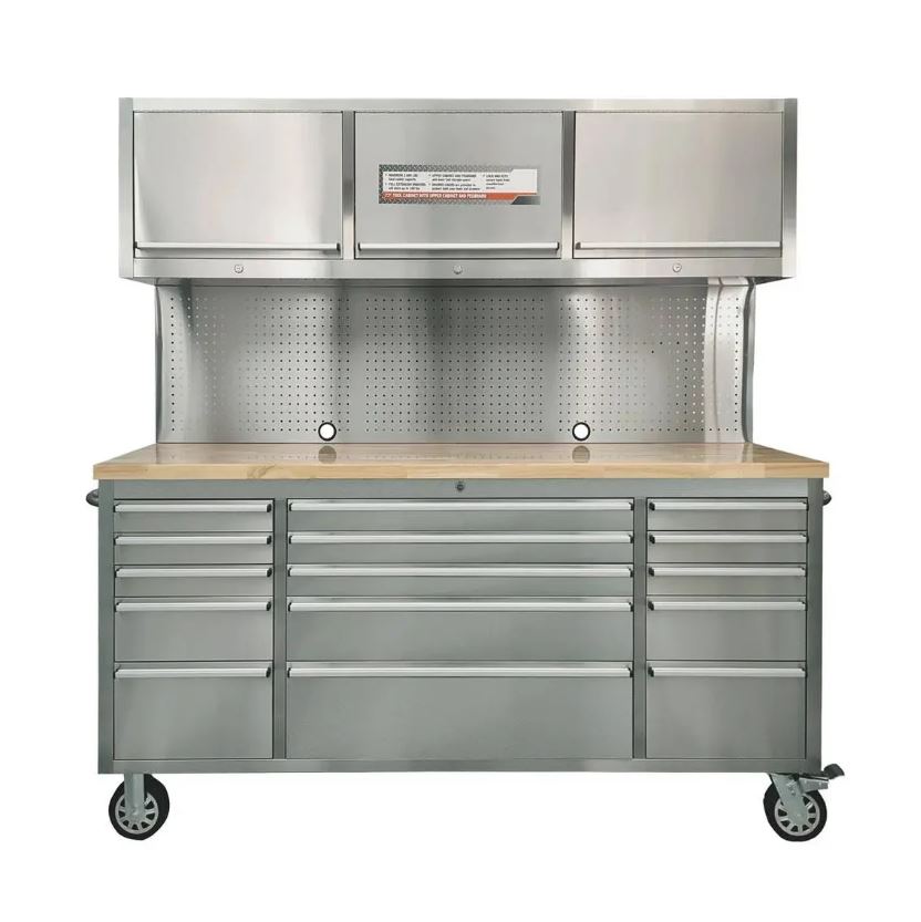 Stainless Steel 72" Rolling Workbench Cabinet Combo