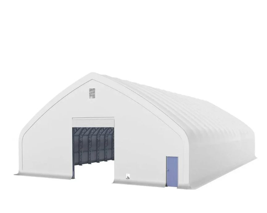 Pro Series 70' x 100' Dual Truss Storage Shelter with Heavy Duty 32 oz PVC Cover & Drive Through Doors -BH