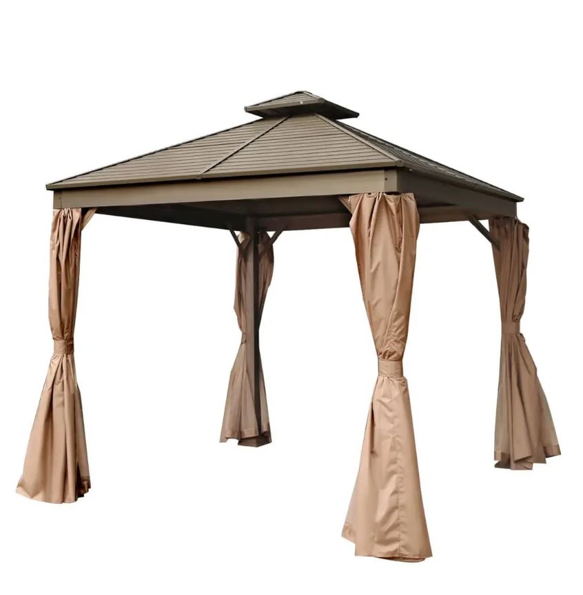 10' x 10' Hardtop, Double Tier Steel Roof Patio Gazebo - BA