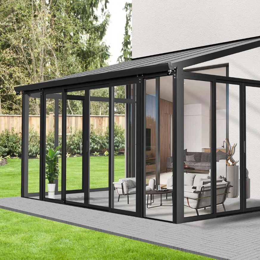 10’ x 14’ Wall Mounted Sunroom, Lean-To Patio Cover Solarium with Crystal Clear Walls