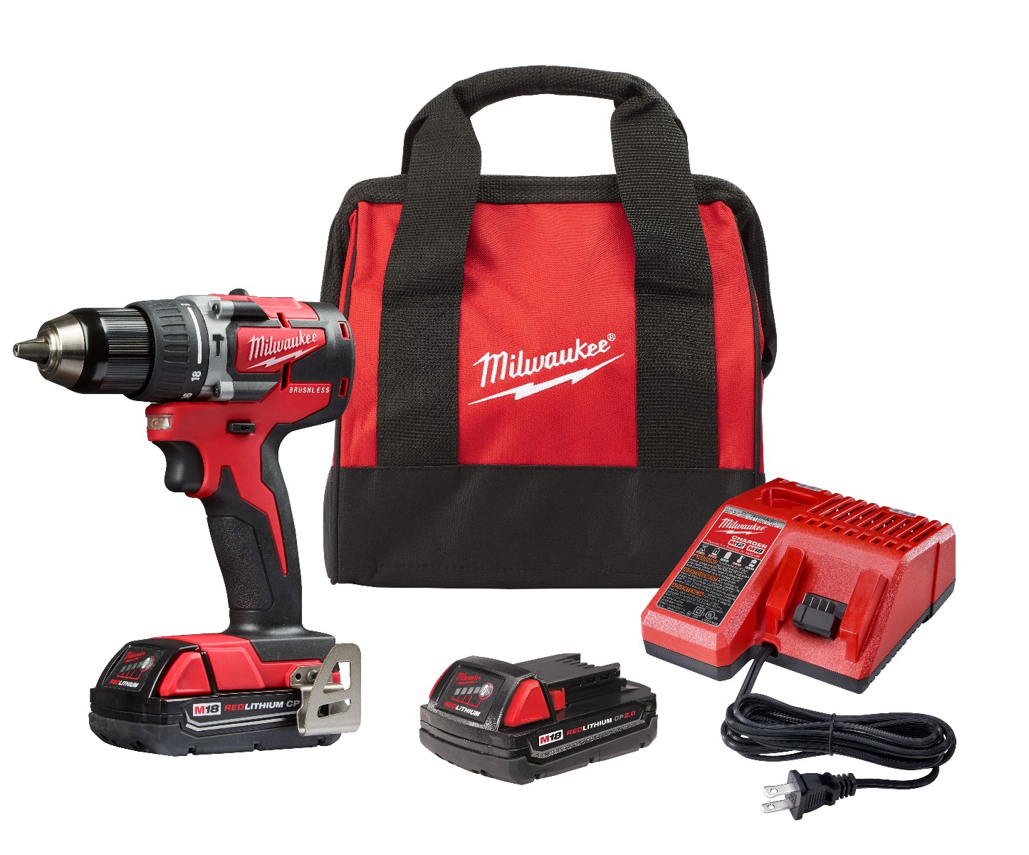 M18 18V Lithium-Ion Brushless Cordless 1/2-Inch Compact Hammer Drill/Driver Kit W/ (2) Batteries