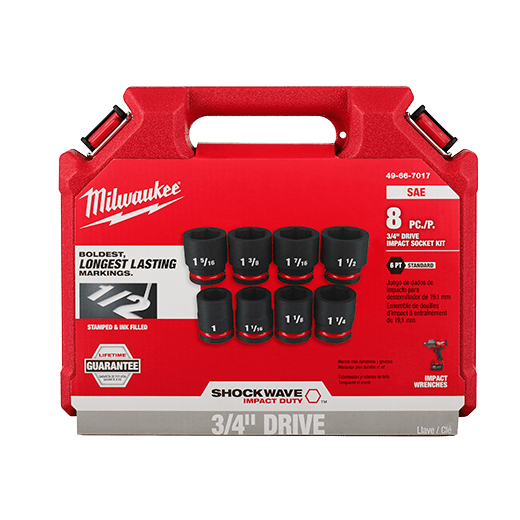 8PC SHOCKWAVE Impact Duty™ 3/4" Drive SAE Standard 6 Point Socket Set