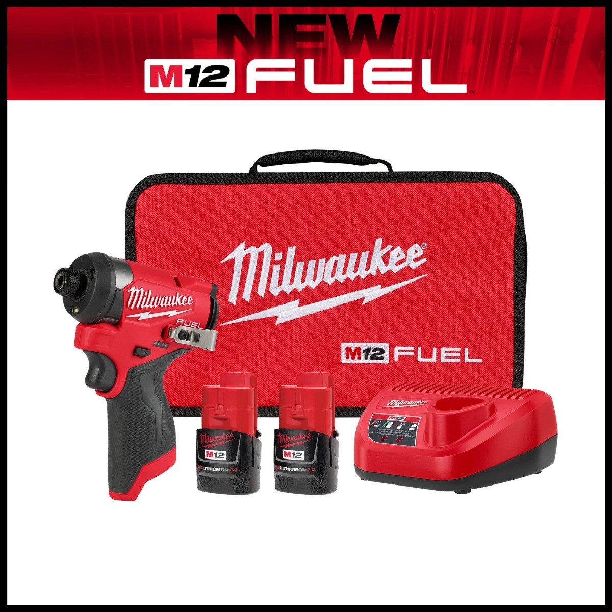 M12 FUEL 12V Li-Ion Brushless Next Generation 1/4 in Hex Impact Driver Kit w/ (2) 2.0Ah Batteries