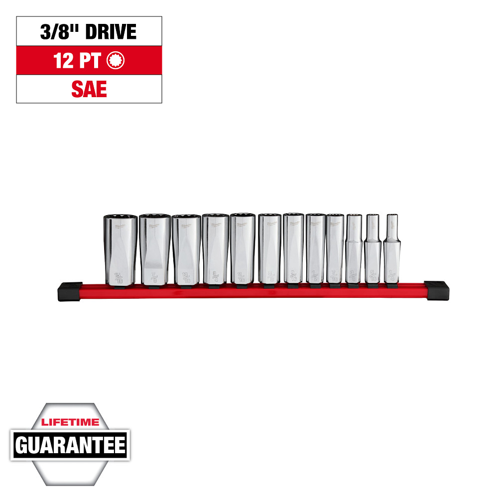 12pc 3/8” Drive 12-Point Deep Well SAE Socket Set