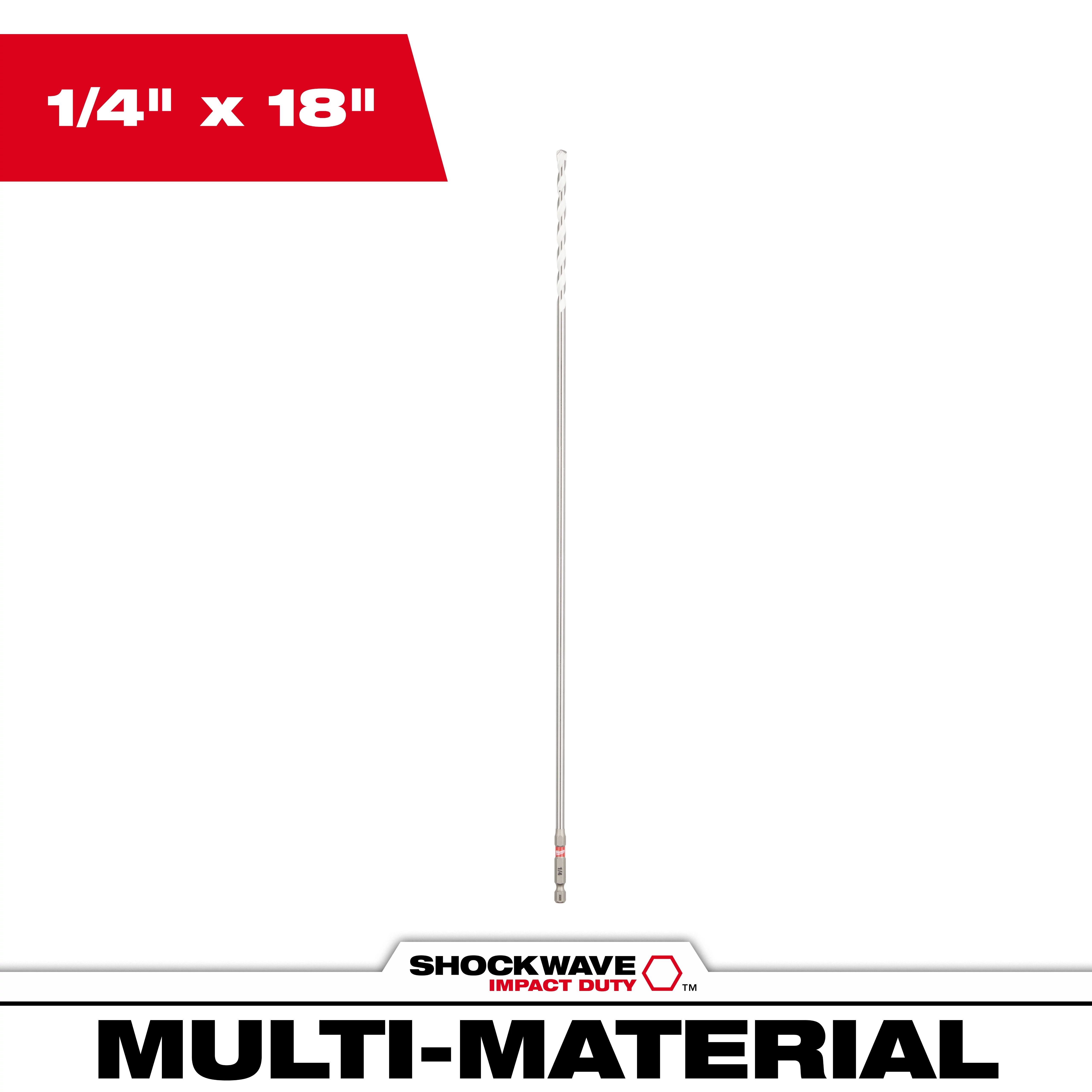 Milwaukee 1/4 Inch x 16 Inches x 18 Inches SHOCKWAVE Carbide Bellhanger Multi-Material Bit