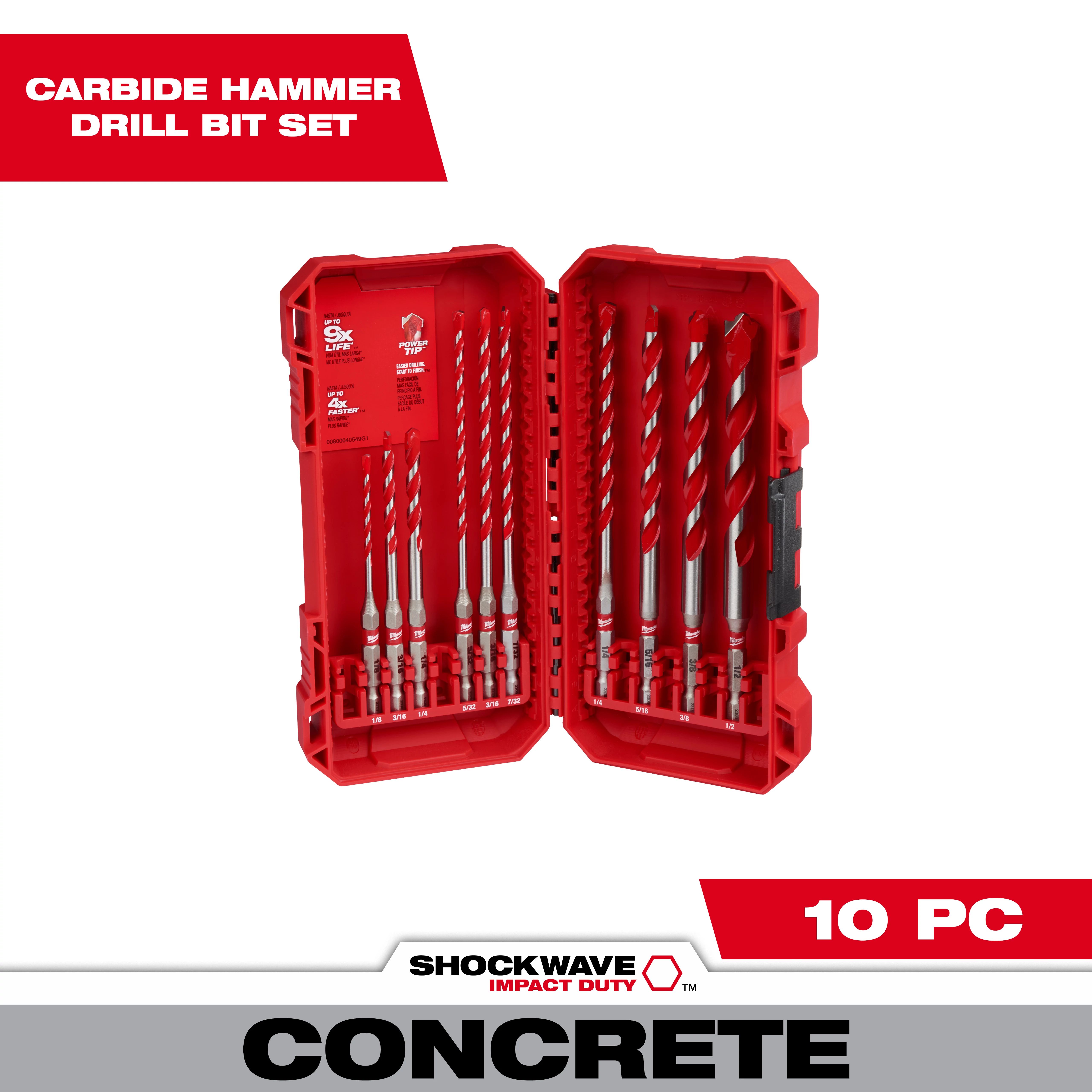 10PC. SHOCKWAVE Impact Duty™ Carbide Hammer Drill Bit Set