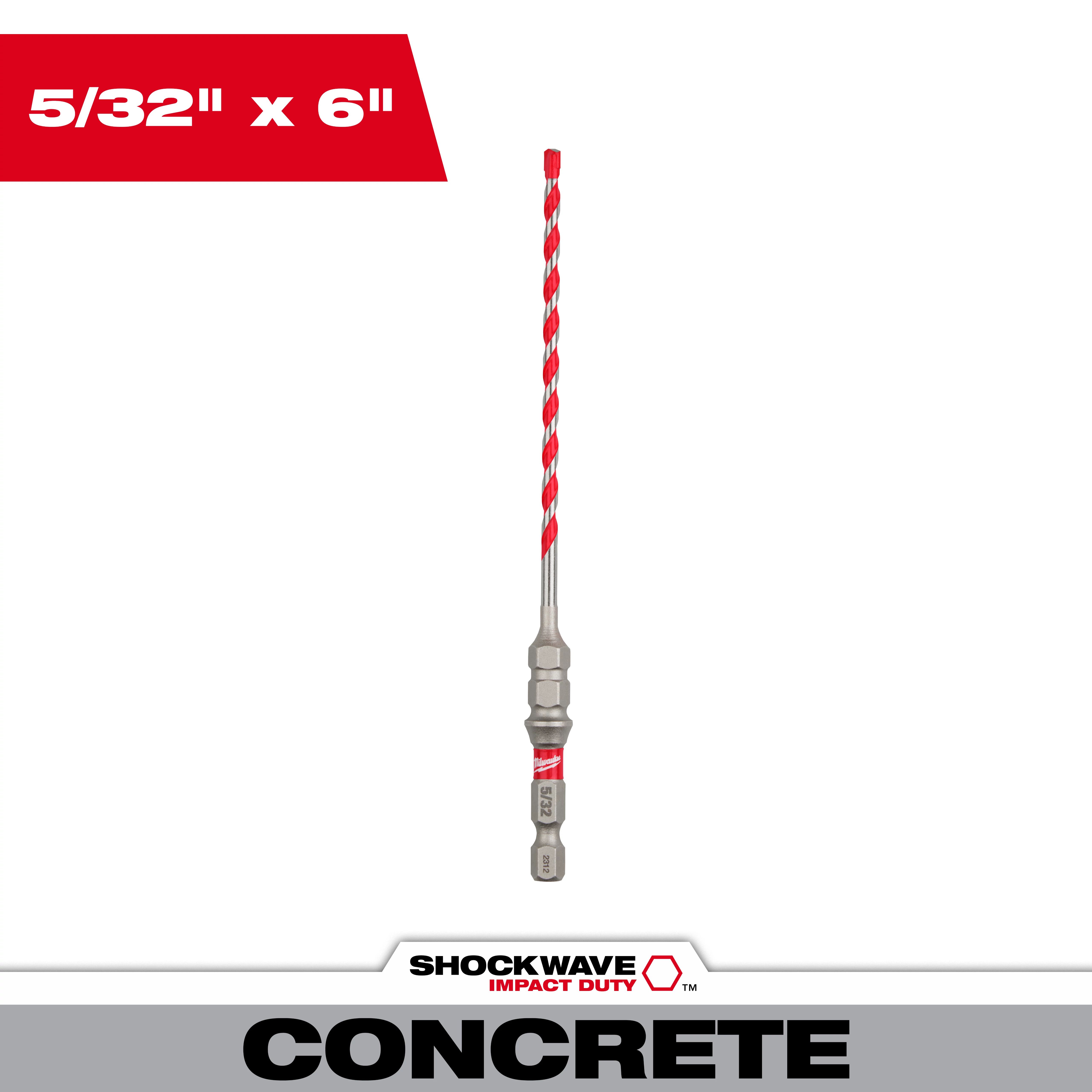 5/32" X 4" X 6" Carbide Hammer Drill Bits W/ Hex Collar 3PK