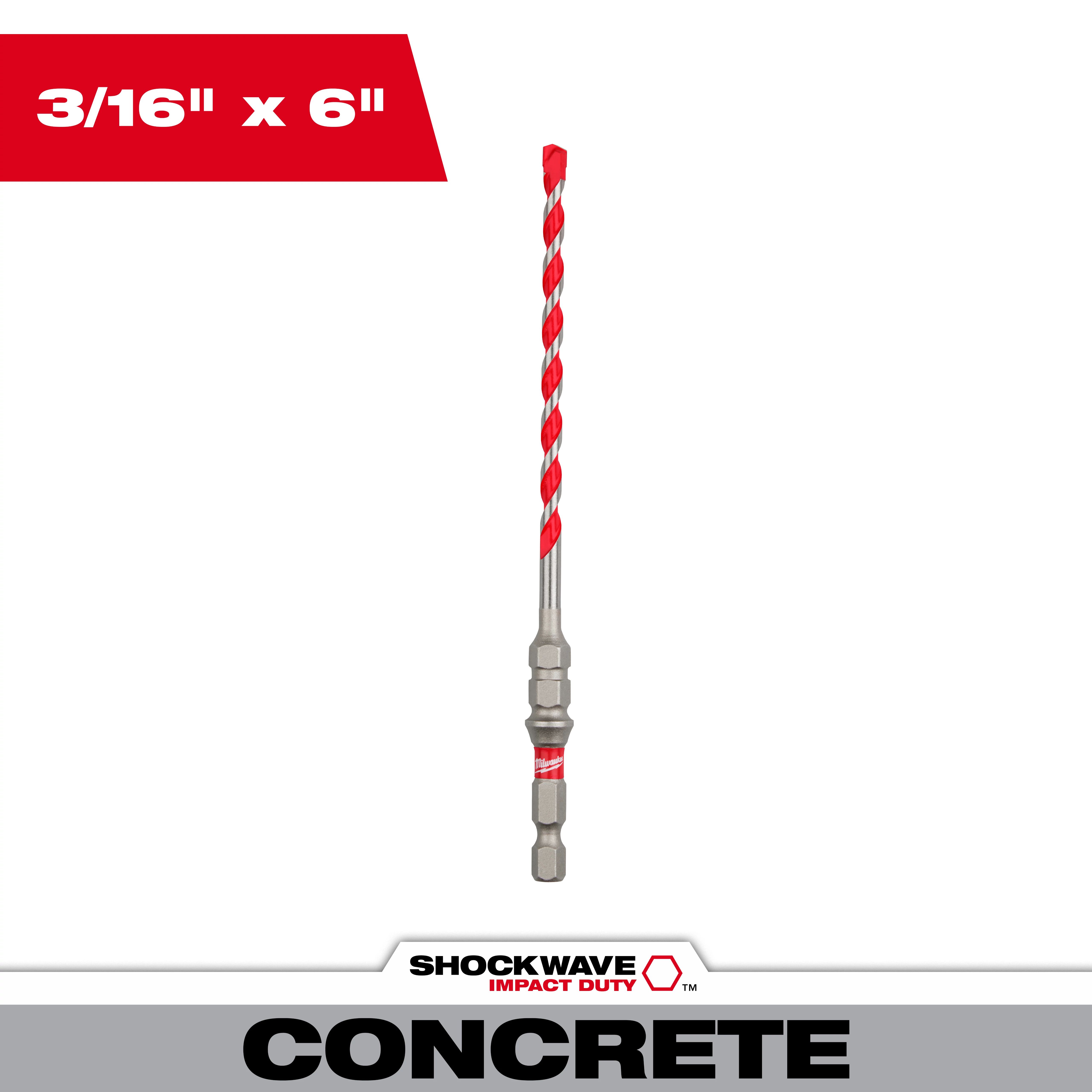 3/16" x 4" x 6" SHOCKWAVE Impact Duty™ Carbide Hammer Drill Bit for Concrete Screws - 3pk