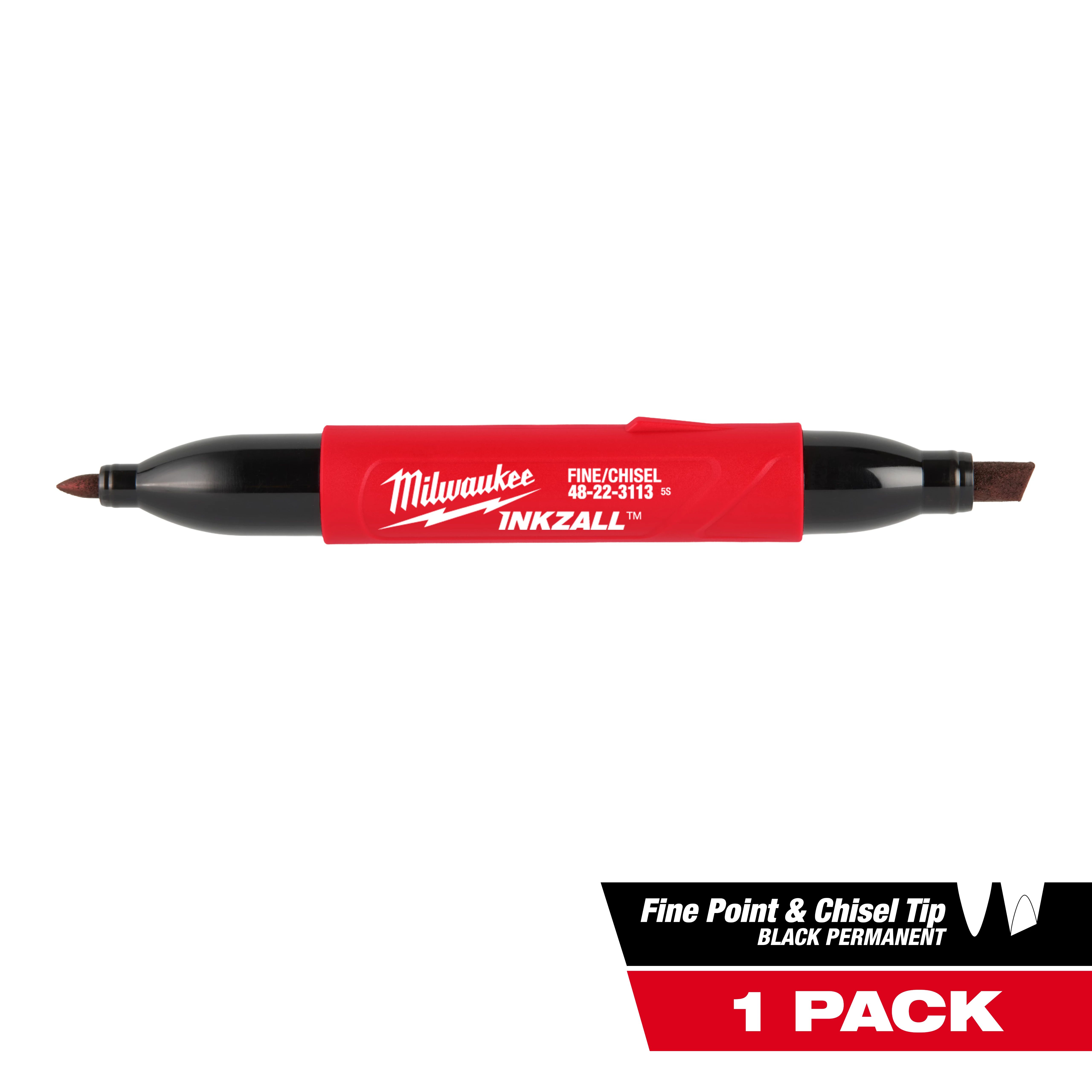 INKZALL™ Double Sided Black Jobsite Marker – Fine Point & Chisel Tip