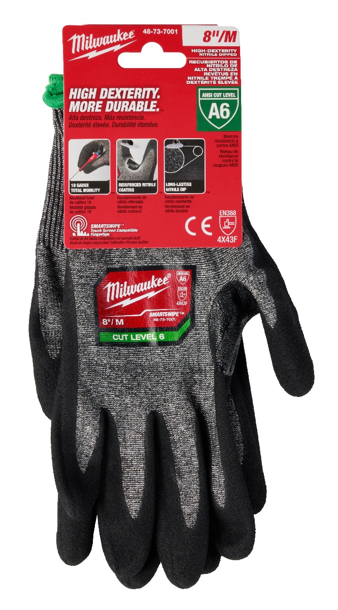 Cut Level 6 High-Dexterity Nitrile Dipped Gloves - M