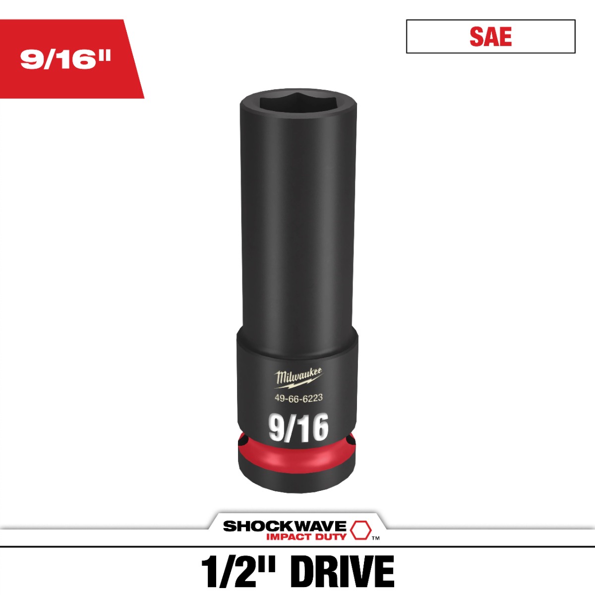 SHOCKWAVE Impact Duty™ 1/2" Drive 6 Point Sockets 9/16" - Deep - SAE