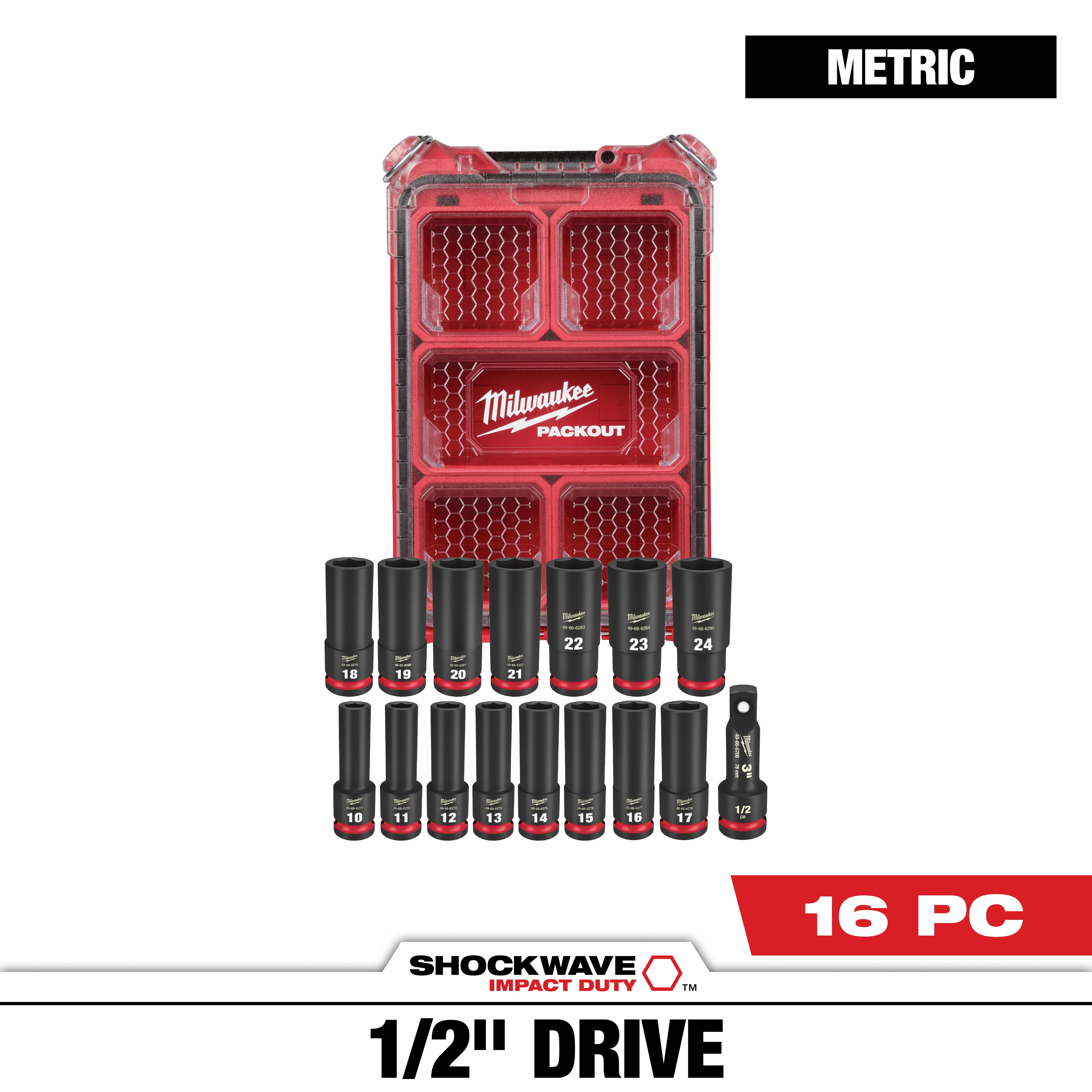 SHOCKWAVE Impact Duty™ Socket 1/2” Dr 16PC MM PACKOUT Set