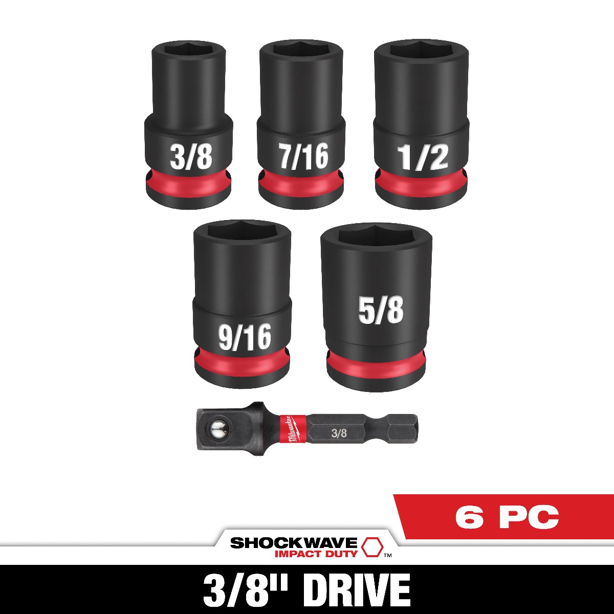 6PC SHOCKWAVE Impact Duty™ 3/8" Drive SAE Standard Socket Set