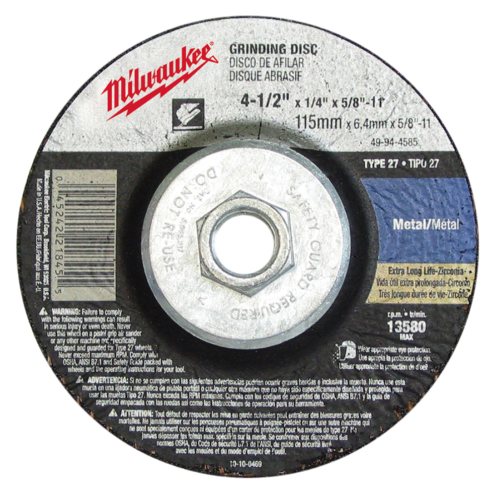 4-1/2 in. x 1/4 in. x 5/8 to 11 in. Grinding Wheel (Type 27) (5 Pack)