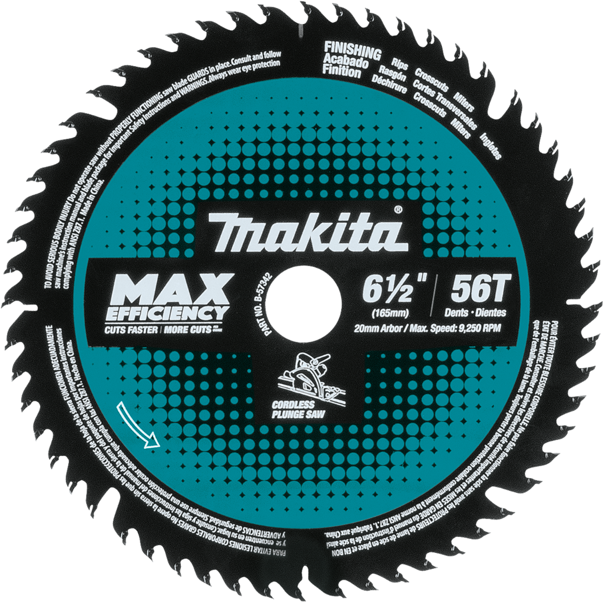 6‑1/2" 56T Carbide‑Tipped Max Efficiency Cordless Plunge Saw Blade