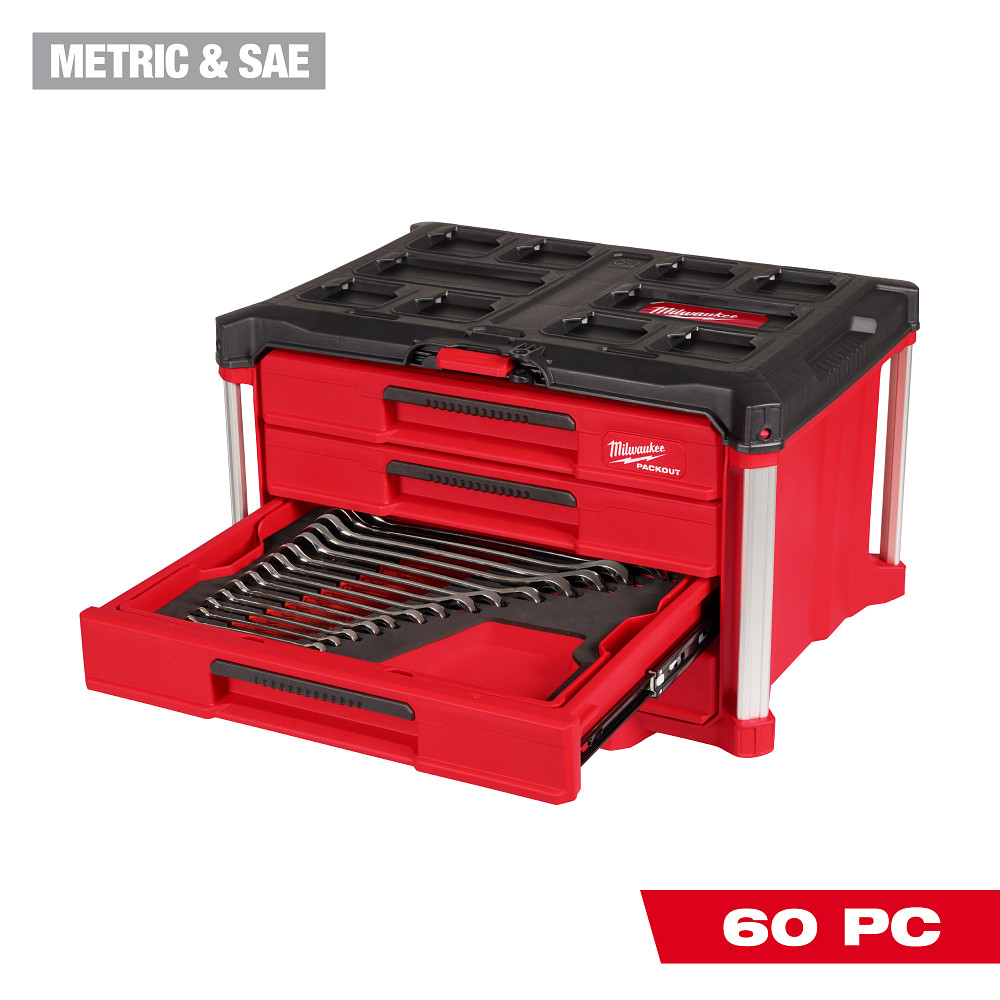 60pc. Metric & SAE Combination Wrench Set with PACKOUT™ 4 Drawer Tool Box - 48-22-9492