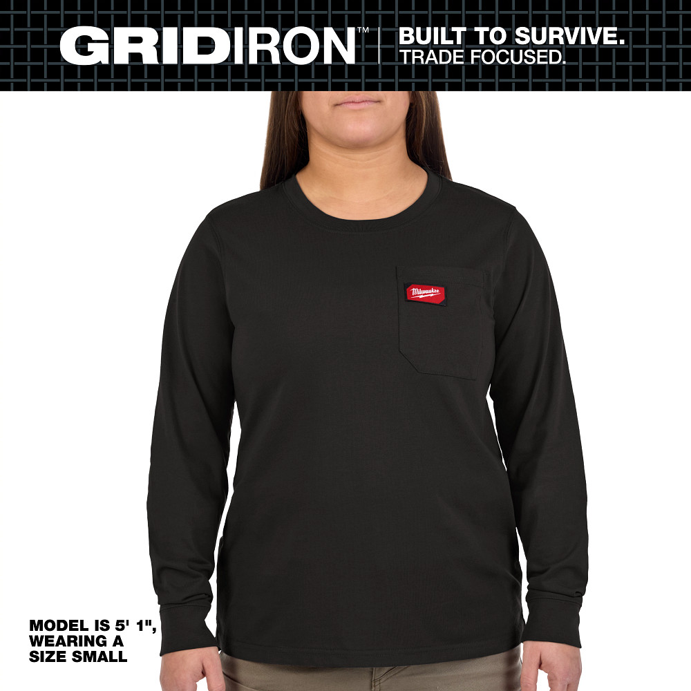 Women's GRIDIRON™ Pocket T-Shirt - Long Sleeve Black 2X