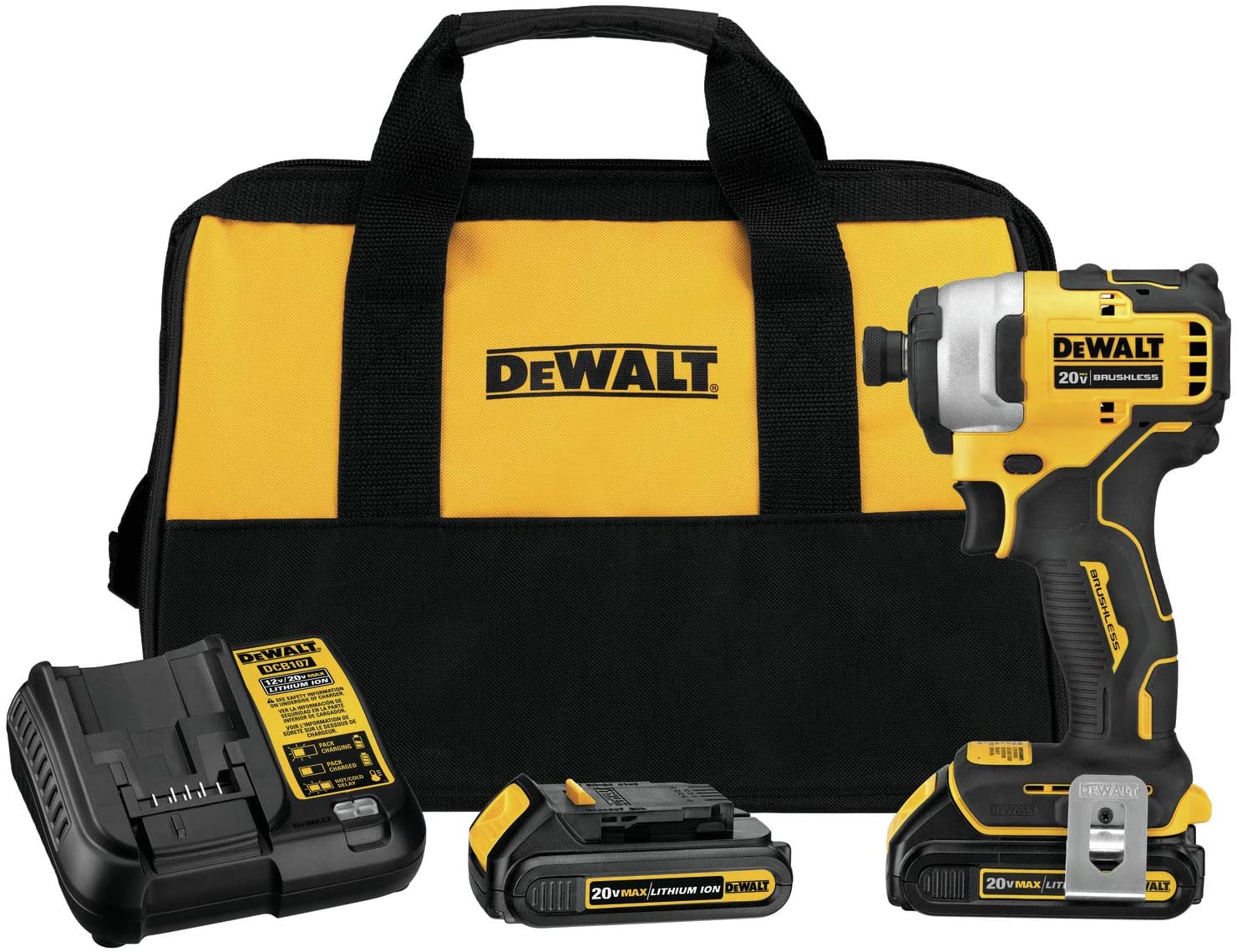 DEWALT DCF809C2 Atomic 20V Max Lithium-Ion Brushless Cordless Compact 1/4 in. Impact Driver Kit W/ 2 Batteries
