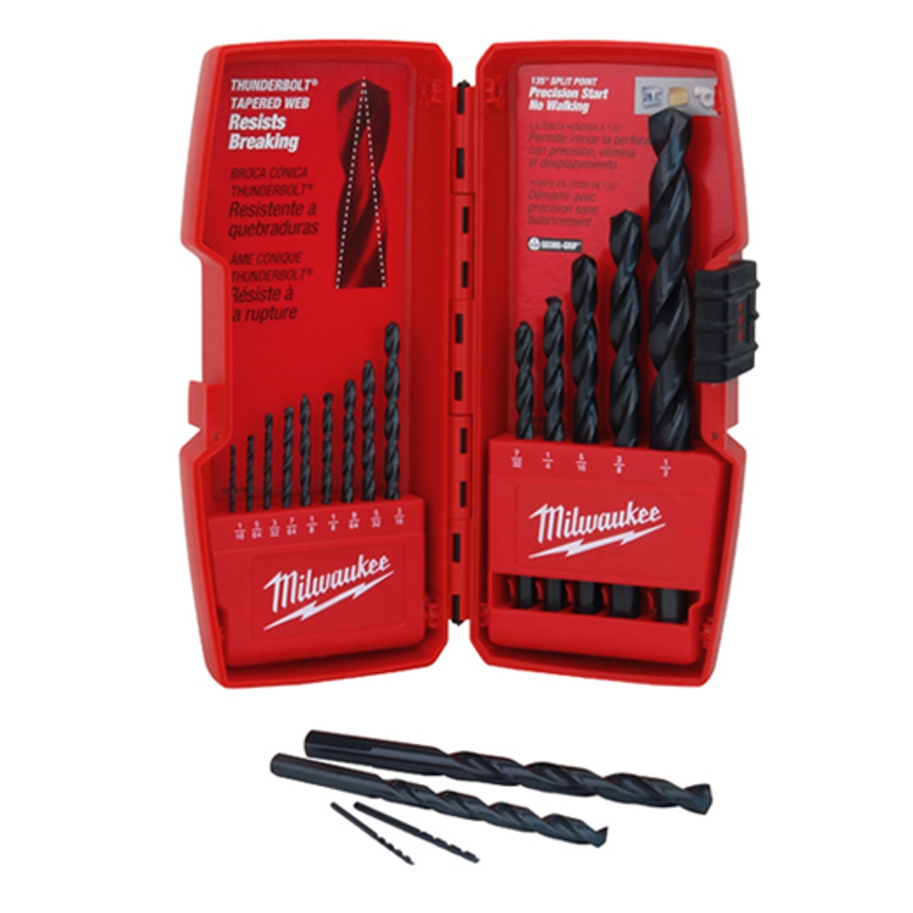 15-Piece Thunderbolt Black Oxide Drill Bit Set - 12 Pack