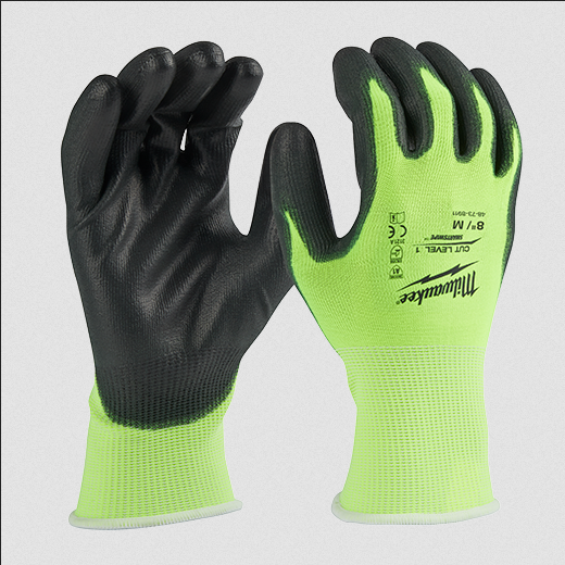 High Visibility Cut Level 1 Polyurethane Dipped Gloves - Size Medium - 1 Pack