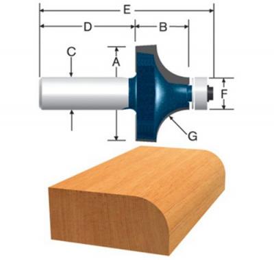 1 in. x 1/2 in. Roundover Carbide-Tipped Router Bit (Control Cut)