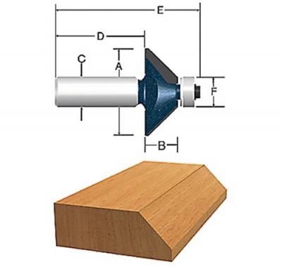 1-1/2-Inch Diameter 35/64-Inch Cut 45 Degree Carbide Tipped Chamfer Router Bit 1/4-Inch Shank With B.B