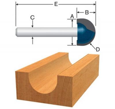 3/16-Inch Radius Carbide Tipped Core Box Router Bit 1/4-Inch Shank