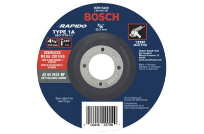  4-1/2 In. .040 In. 7/8 In. Arbor Type 1A (ISO 41) 60 Grit Rapido™ Fast Metal/Stainless Cutting Abrasive Wheel (25 Pack)