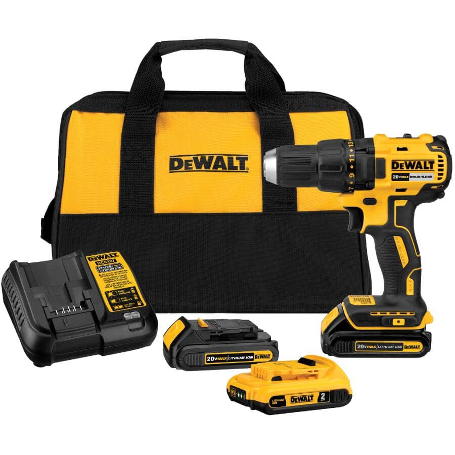 DEWALT 20V 1/2" Lithium-ion Cordless Compact Driver Drill Kit - with 3 Batteries, Charger & Tool Bag