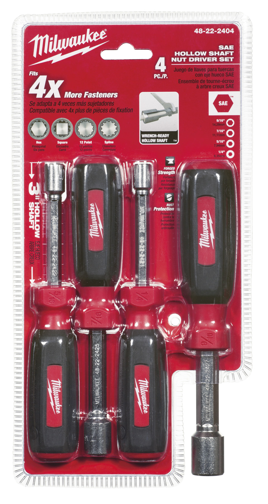 4 pc Hollow Shaft SAE Nut Driver Set