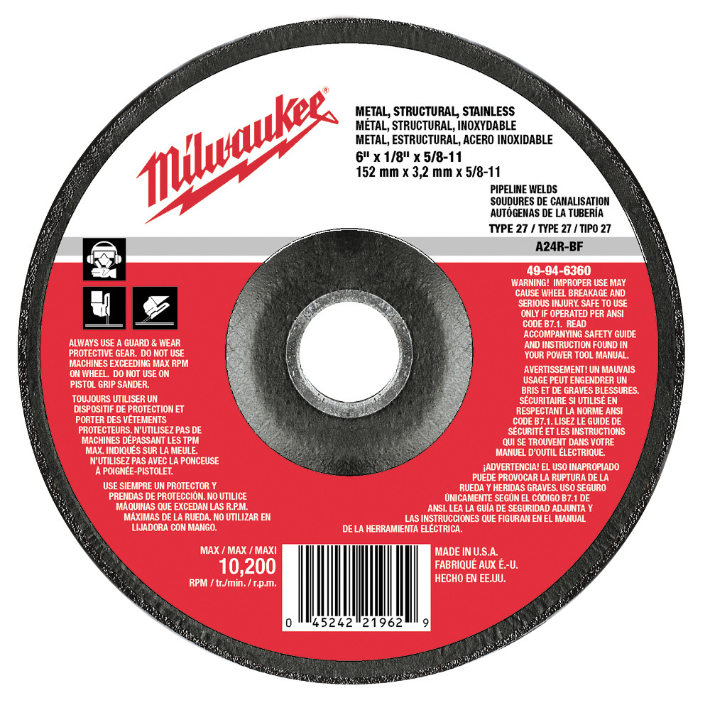 6 in. x 1/8 in. x 5/8-11 in. Grinding Wheel (Type 27) 5 PACK