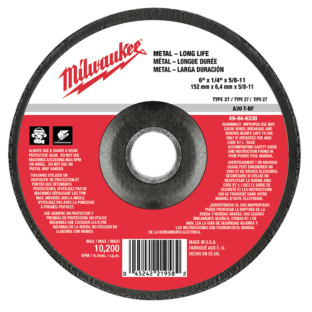 6 in. x 1/4 in. x 5/8-11 in. Grinding Wheel (Type 27) 5 PACK
