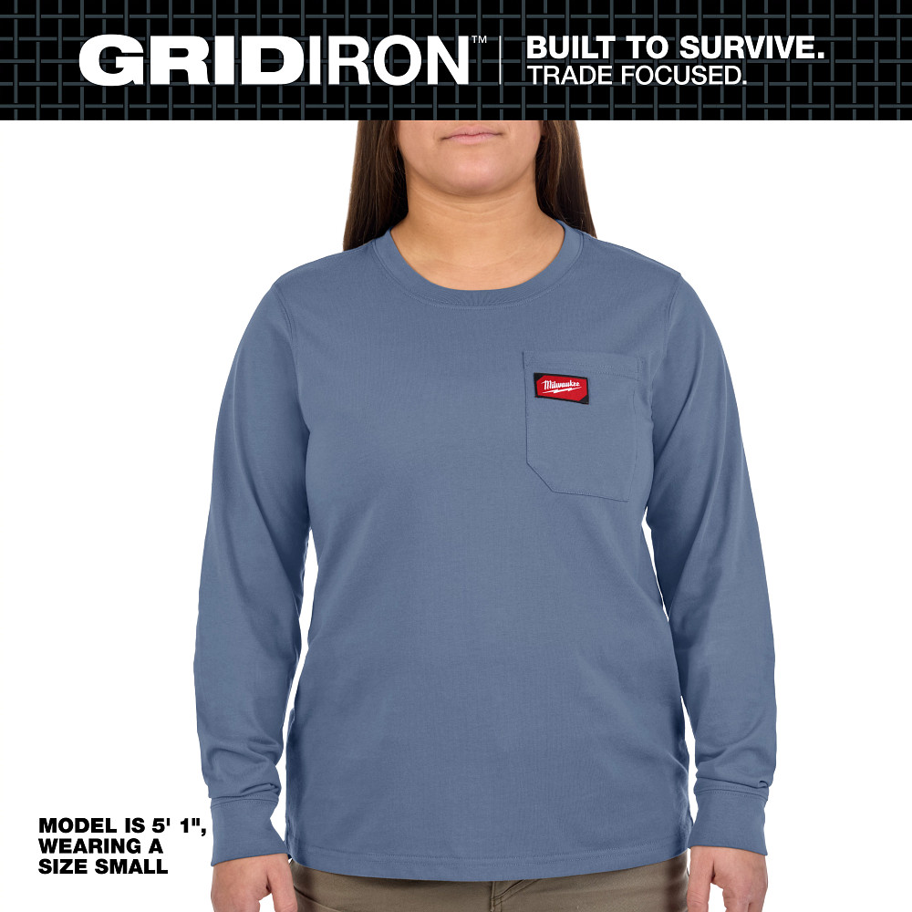 Women's GRIDIRON™ Pocket T-Shirt - Long Sleeve Blue XL