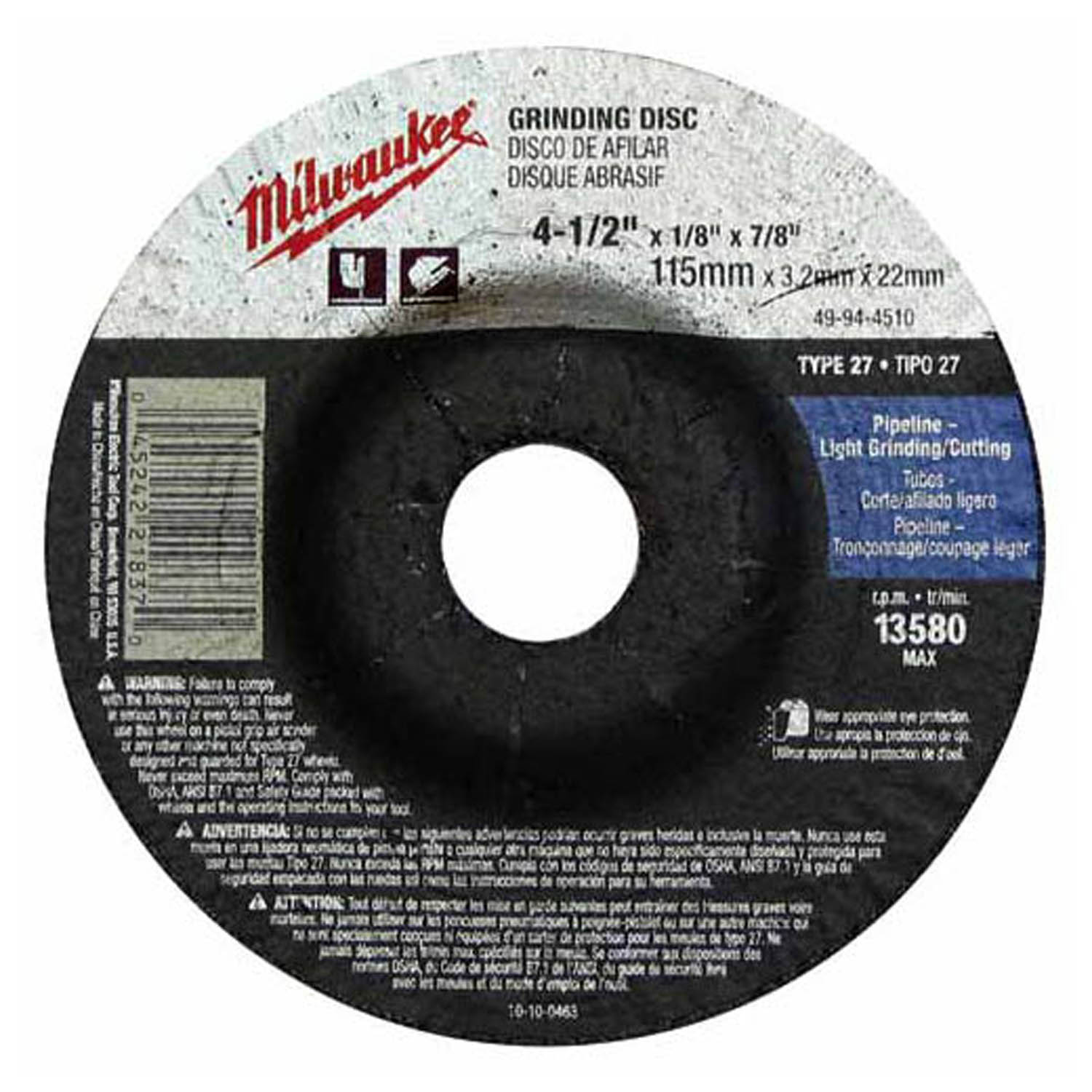 5 in. x 1/4 in. x 7/8 in. Grinding Wheel (Type 27) 10 PACK