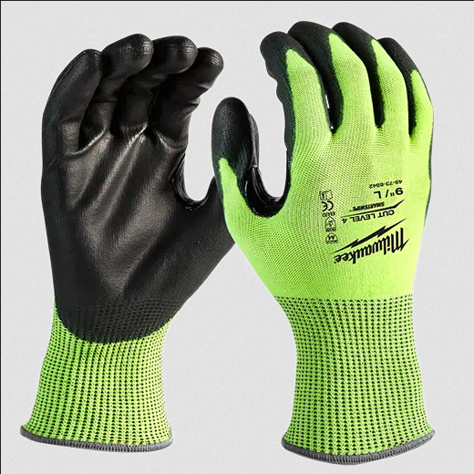 High Visibility Cut Level 4 Polyurethane Dipped Gloves - Size Medium - 12 Pack