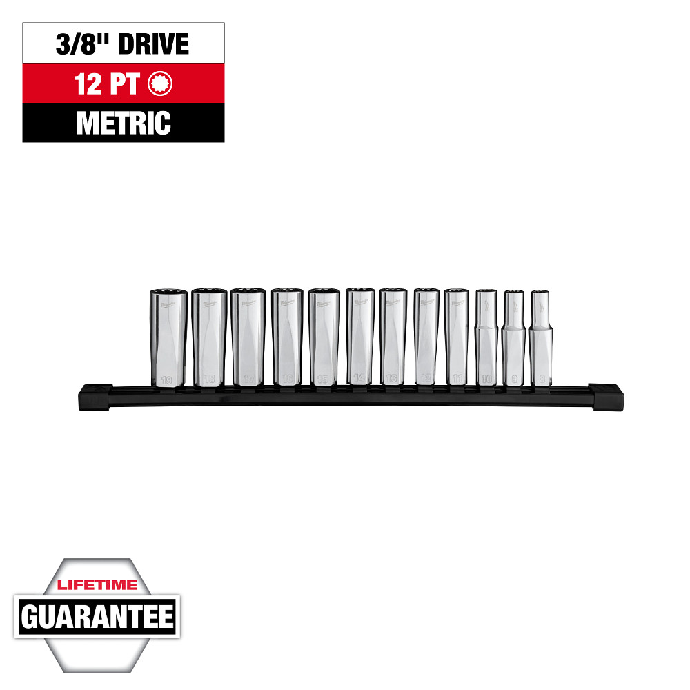 12pc 3/8” Drive 12-Point Deep Well Metric Socket Set
