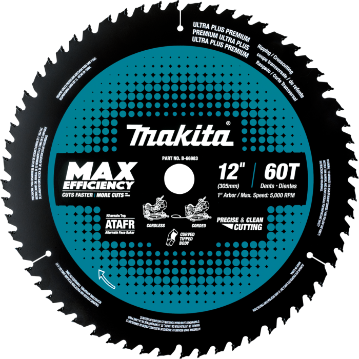 Makita B 66983 12 60T Carbide Tipped Max Efficiency Miter Saw Blade