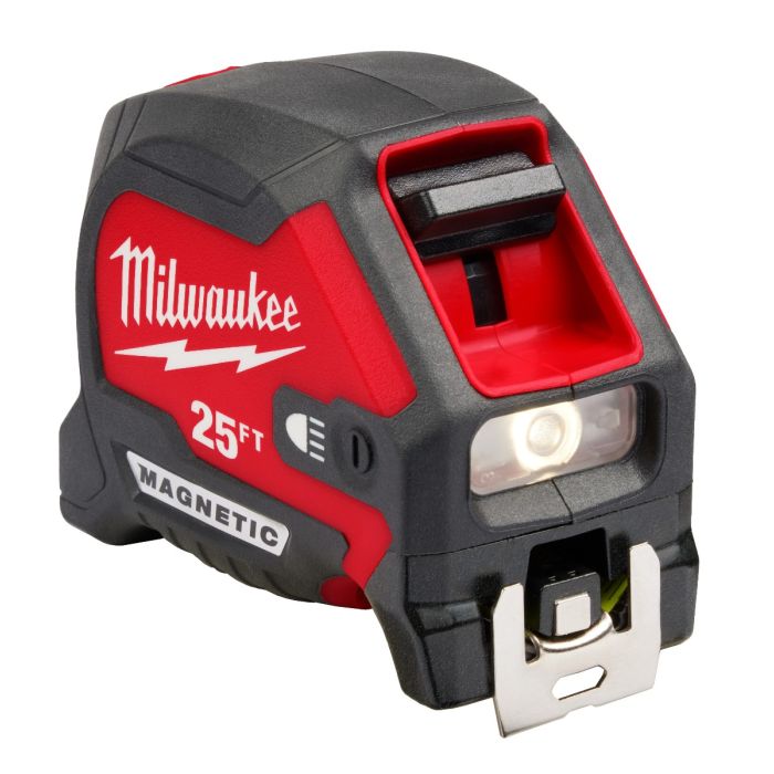 Milwaukee 48 22 0428 25ft Compact Wide Blade Magnetic Tape Measure w Rechargeable 100L Light