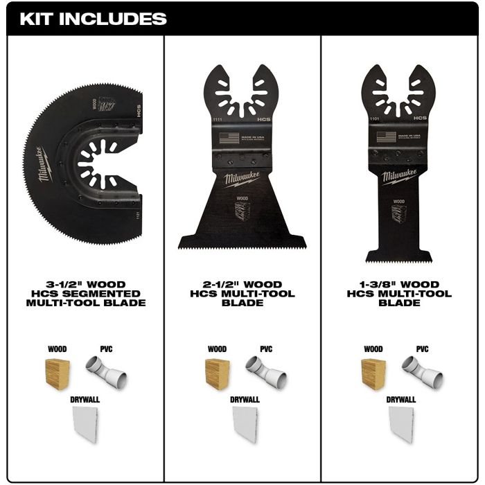 Milwaukee 49 10 9004 Open Lok Wood Cutting Multi Tool Blade Variety Pack 3 Pieces