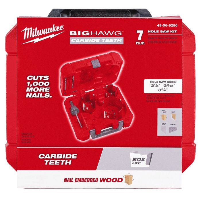 Milwaukee 49 56 9280 7 PC BIG HAWG with Carbide Teeth Hole Saw Kit