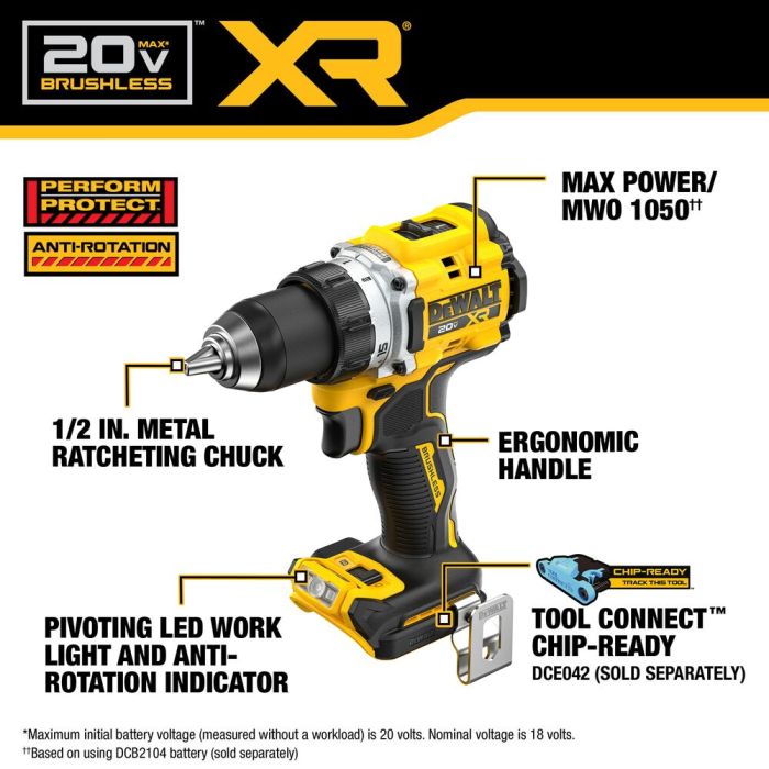 Dewalt DCD801B 20V MAX* XR® Brushless Cordless 1/2 Drill