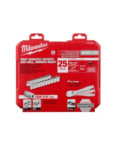25pc 1/4" Drive Metric & SAE Ratchet and Socket Set with FOUR FLAT™ SIDES