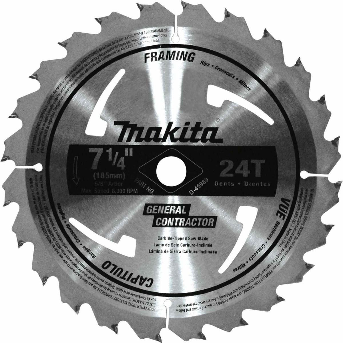 7‑1/4" 24T Carbide‑Tipped Circular Saw Blade, Framing, General Contractor, 10/pk