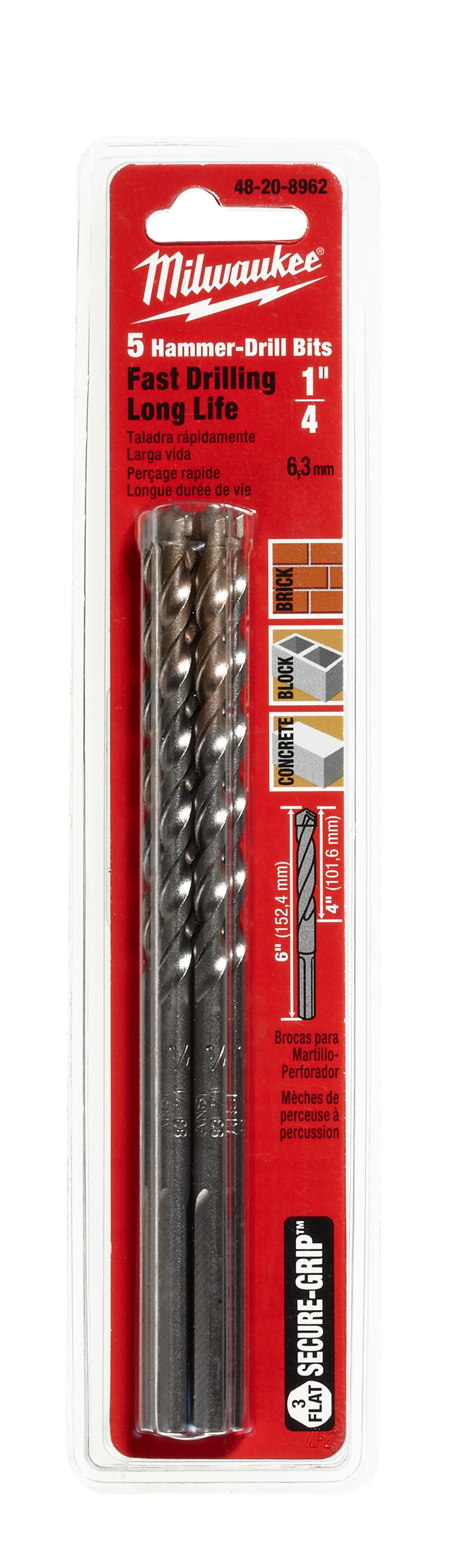 1/4" SHOCKWAVE™ Carbide Hammer Drill Bits - 3 X 5PK