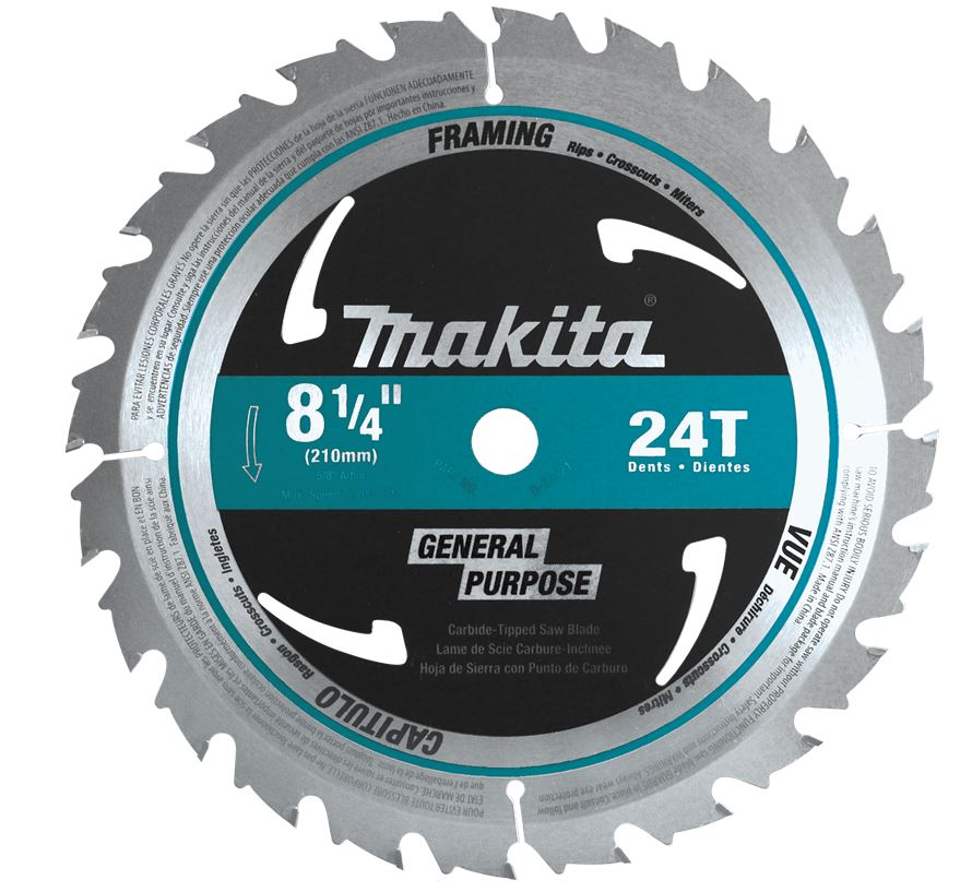 8‑1/4" 24T Carbide‑Tipped Circular Saw Blade, Framing